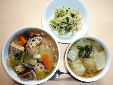 あんかけごはんとかぶ・白菜のすまし汁とチンゲン菜の和え物