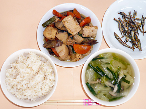 けんちん煮と白菜の味噌汁とごはん