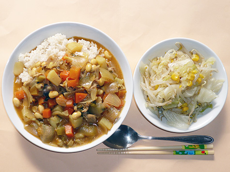 豆カレーともやしのサラダ
