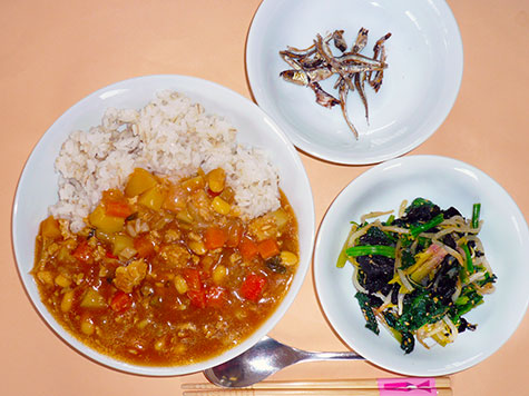 豆カレーと青菜の磯辺和え
