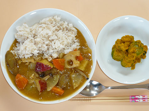 ごぼう・大根入り根菜カレーとかぼちゃサラダ