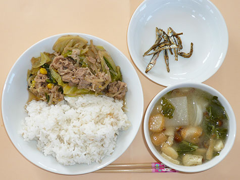 豚肉の生姜焼き風とかぶ・なめこの味噌汁ともち麦ごはん