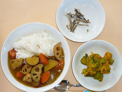 和風根菜カレーとかぼちゃサラダ