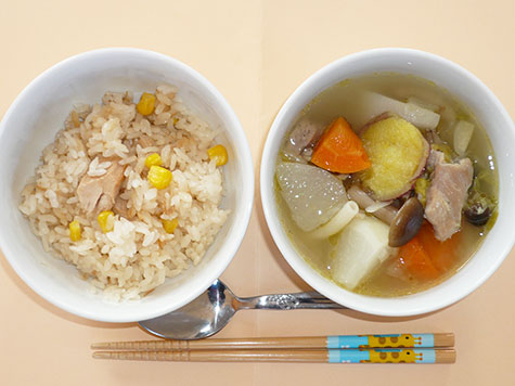 鶏肉と大根のスープ煮とツナピラフ