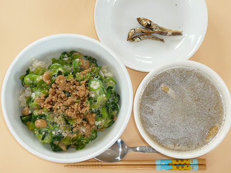ねばねば丼と根菜の味噌汁