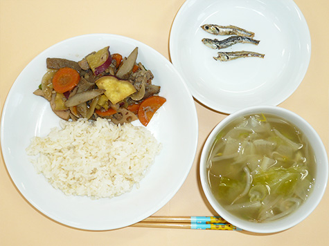 チーム野菜のきんぴら風炒めと納豆汁とごはん