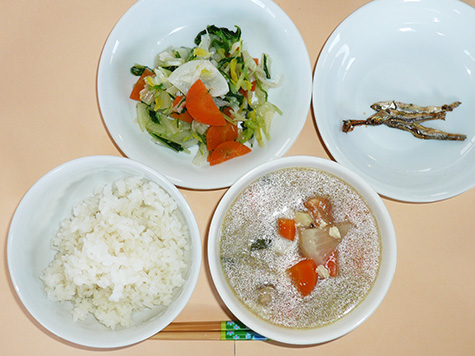 けんちん汁とじゃこサラダとごはん