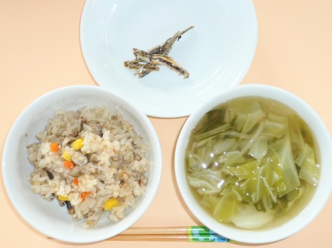 中華おこわと春キャベツ・もやしのスープ